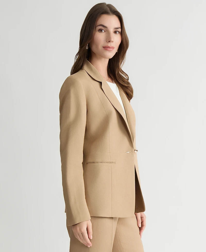 Kasper Women's Linen Notched Collar One-Button Blazer, Regular & Petite