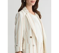 Kasper Women's Striped 3/4-Sleeve Double-Breasted Blazer, Regular & Petite