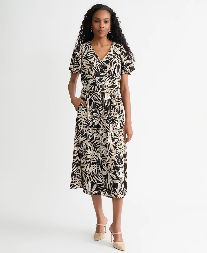 Kasper Women's V-Neck Flutter-Sleeve Midi Dress