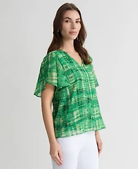 Kasper Women's Plaid Tulip-Sleeve Blouse