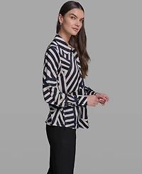 Karl Lagerfeld Paris Women's Collared Long-Sleeve Top