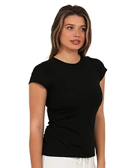 24seven Comfort Apparel Women's Ribbed Knit Short-Sleeve Top