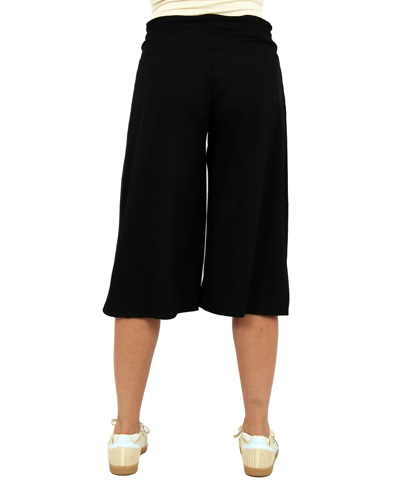 24seven Comfort Apparel Women's Ribbed Knit Drawstring Flared Capri Pants