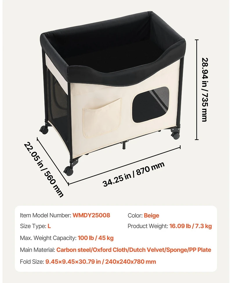 Gouun Elevated Foldable Pet Lounge Bed with Wheels and Carry Bag