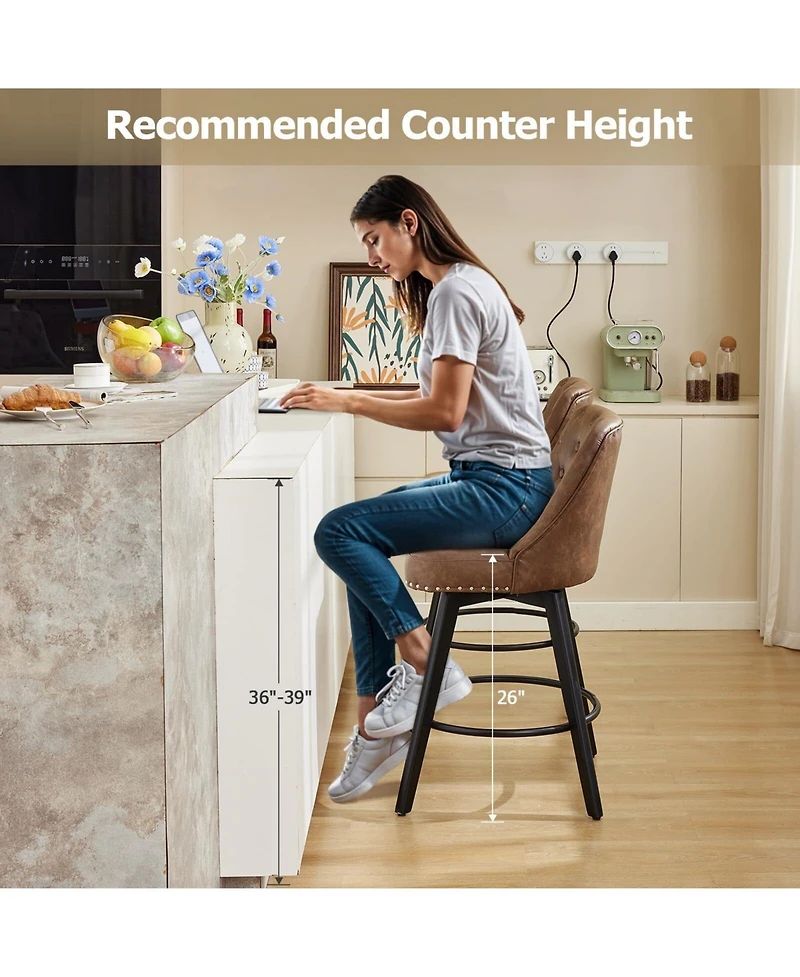 gaomon Bar Stools Set of 2, Seat Height Swivel Bar Chairs with Upholstered Seat and Footrest
