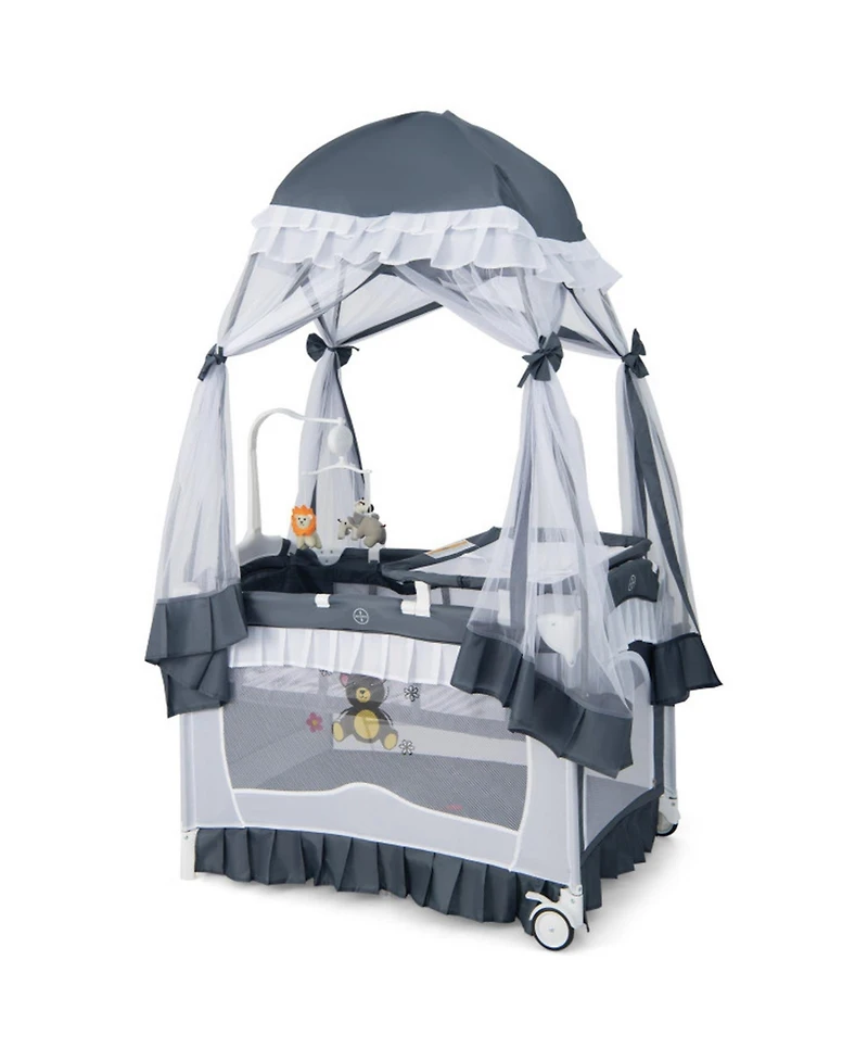 Gouun Baby 4-in-1 Convertible Bassinet with Changing Table, Music Box and Wheels