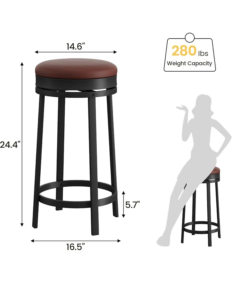 gaomon Dining Chair Swivel Bar Stool Set of 2 24.4 inch Counter Height Bar Stool for Kitchen Dining Room
