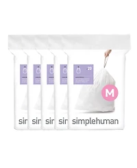 Simplehuman Code M 100pk Custom Fit Liners with 5 Quick Dispense Packs, 45L Kitchen Trash Bag Liners