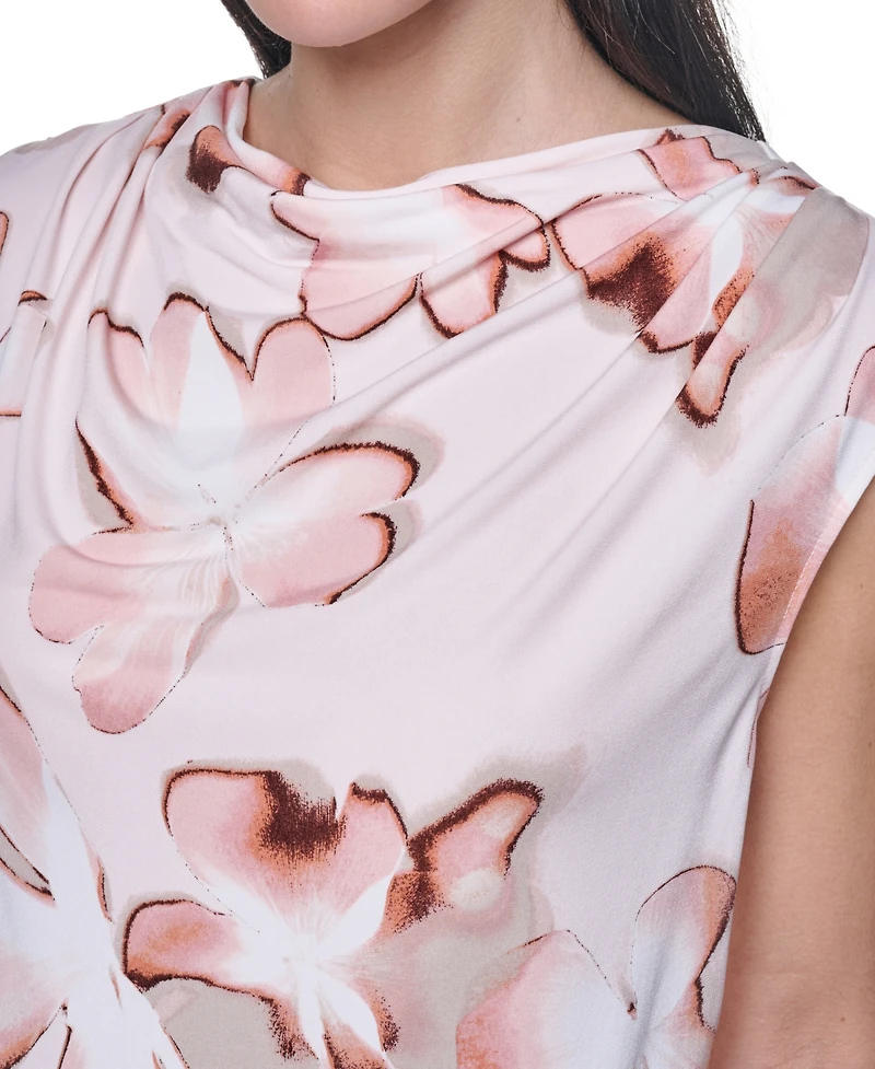 Calvin Klein Petite Printed Cowl Neck Sleeveless Blouse