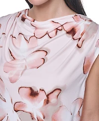 Calvin Klein Petite Printed Cowl Neck Sleeveless Blouse