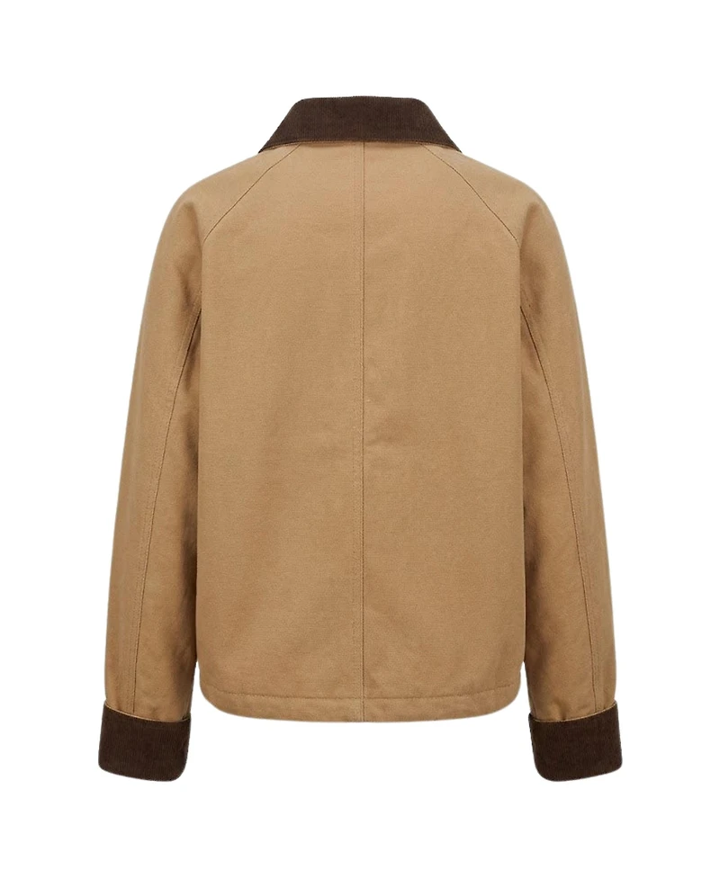 Modenaire Women's Cropped Utility Contrast Collar Jacket