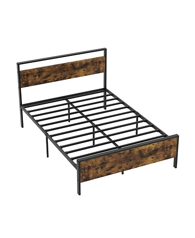 Slickblue Metal Platform Bed Frame with Wooden Headboard, Industrial Style Bedroom Furniture