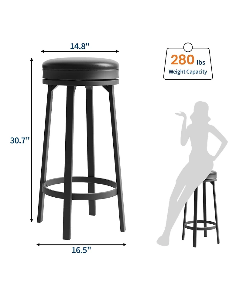 gaomon 30" Swivel Bar Stools Set of 4, Counter Height Backless Round Bar Stools with Footrest