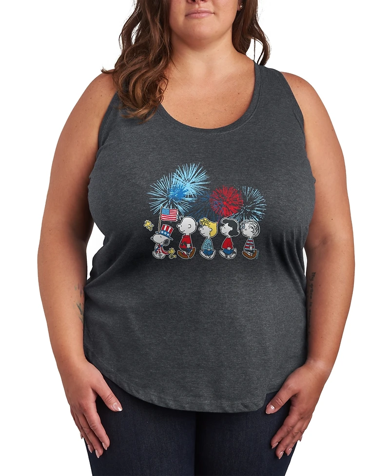 Hybrid Apparel Plus Size Peanuts Usa Parade Racerback Graphic Tank Top