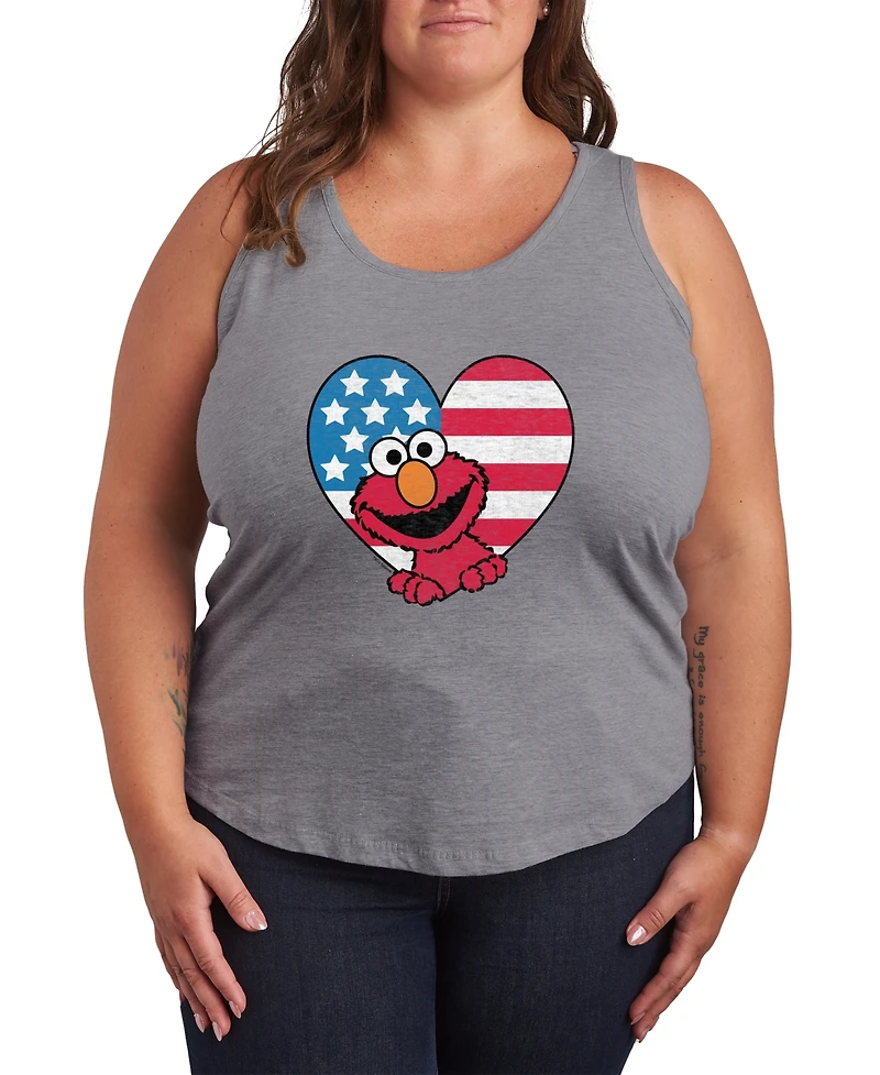 Hybrid Apparel Plus Sesame Street Elmo Flag Heart Racerback Graphic Tank Top