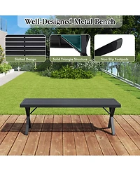 Sugift 54 in Patio Metal Bench with Slatted Seat and X-Shape Legs