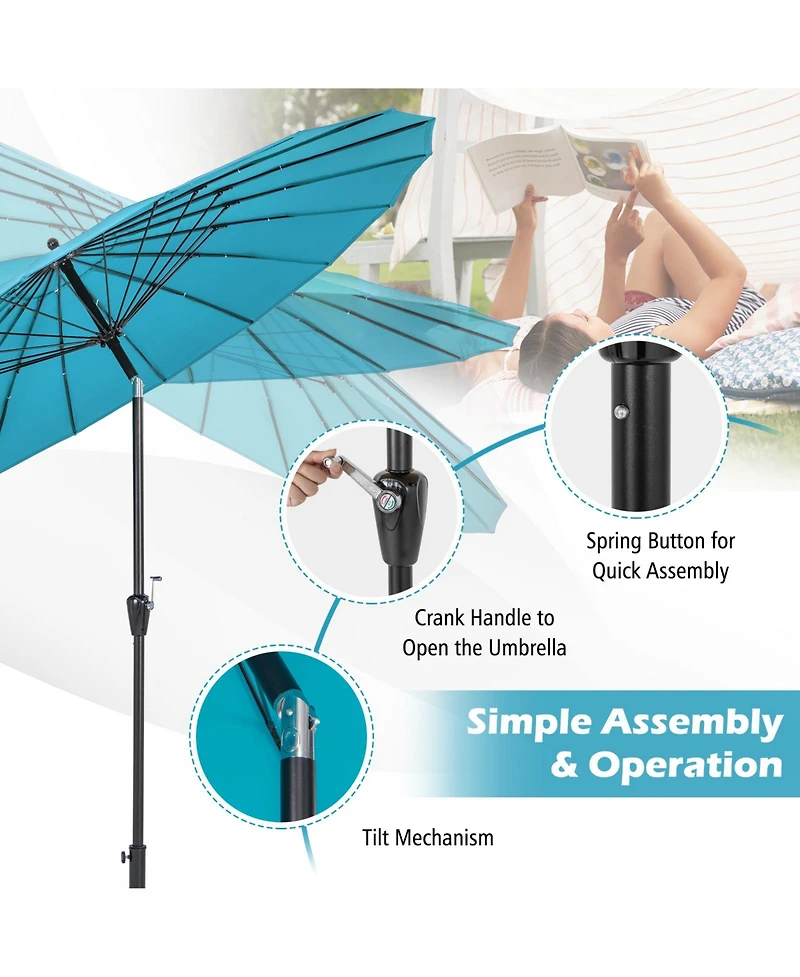 Gouun Round Patio Umbrella with 18 Fiberglass Ribs, Push Button Tilt and Crank