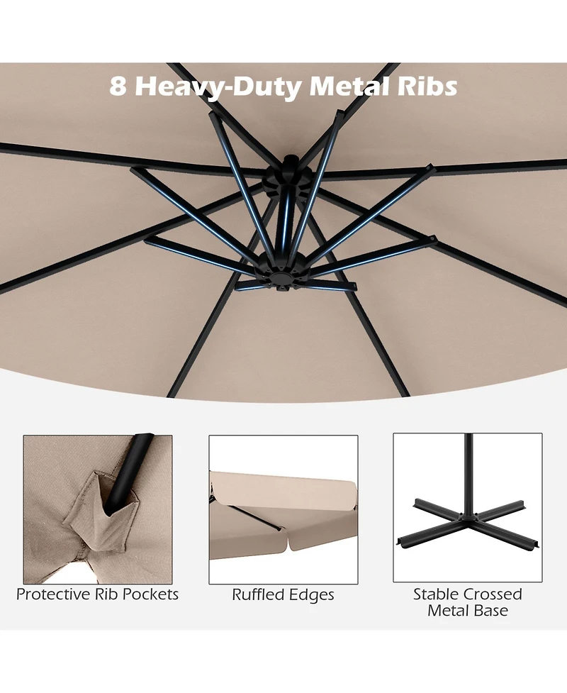 Gouun 10 ft Patio Cantilever Umbrella with Protective Cover, Tilt and Ruffled Edge
