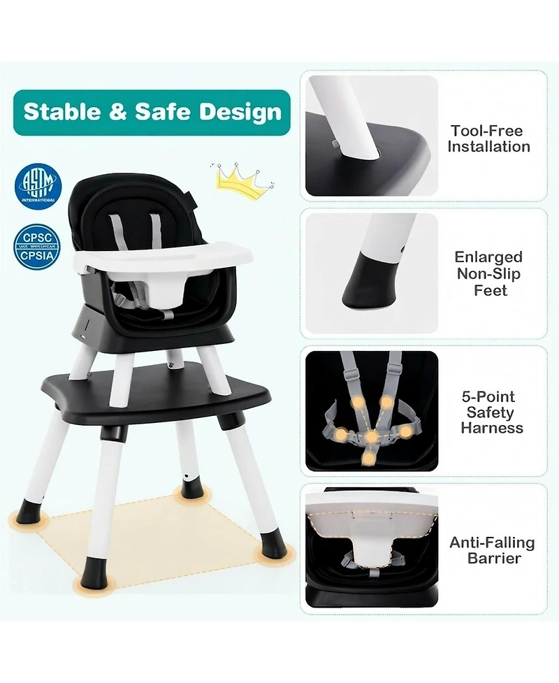Gouun Baby Convertible 8-in-1 Baby Feeding Chair with Dual-Side Tabletop and Booster Seat