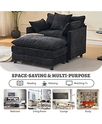 Rainsken Oversized Armchair with Ottoman, 39.4" Modern Accent Chair, Chenille Upholstered Reading 350 lbs Capacity for Living Room