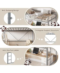 Homfan Metal Loft Bed Frame with Guardrail, Ladder and Underbed Clearance, Box Spring Not Required