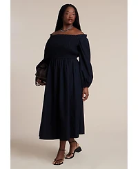 Eloquii Women's Long Sleeve Smocked Maxi Dress