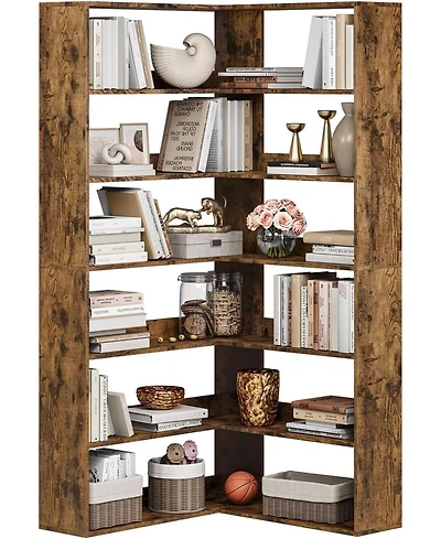 gaomon 70.9" 6-Tier L-Shaped Corner Bookshelf with Baffles, Tall Storage and Display Rack