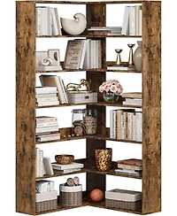 gaomon 70.9" 6-Tier L-Shaped Corner Bookshelf with Baffles, Tall Storage and Display Rack