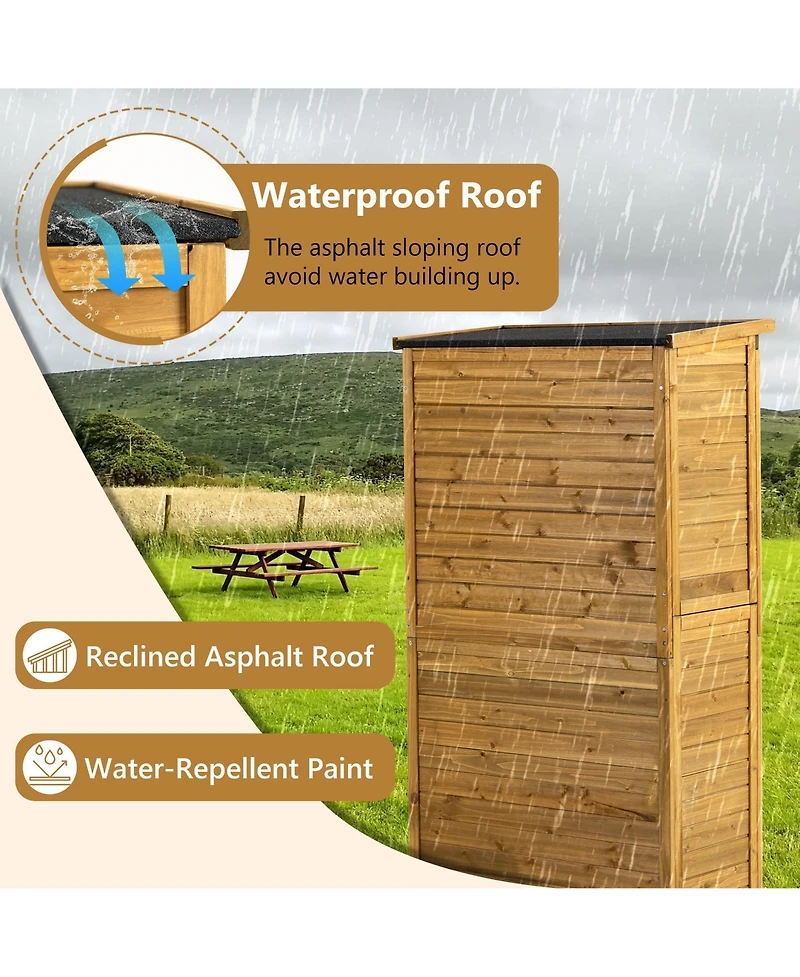 sumyeg Outdoor Storage Cabinet, Wood Garden Shed, Pool Storage Shed with Lockable Door, Waterproof Roof and 2 Removable Shelves