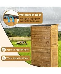 sumyeg Outdoor Storage Cabinet, Wood Garden Shed, Pool Storage Shed with Lockable Door, Waterproof Roof and 2 Removable Shelves