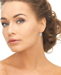 Macy's Lab Grown Blue Sapphire (6-1/3 ct. t.w.) & Lab Grown White Sapphire (1/2 ct. t.w.) Halo Oval Leverback Earrings in Sterling Silver