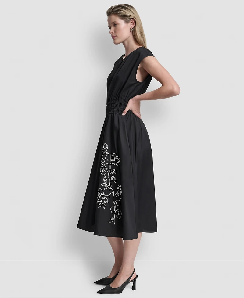 Dkny Women's Cap-Sleeve Jewel Neck Keyhole Midi Dress