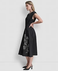 Dkny Women's Cap-Sleeve Jewel Neck Keyhole Midi Dress