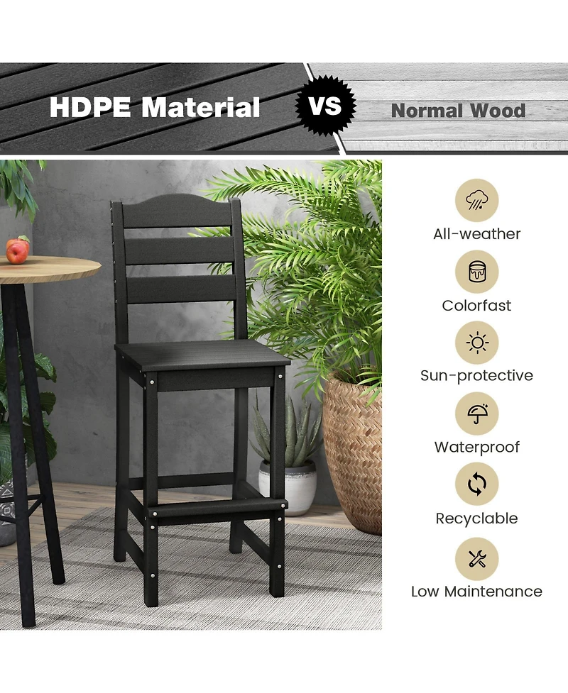 Gymax Set Of 2 Outdoor Hdpe Bar Stool Patio Tall Chair Backrest Footrest All Weather