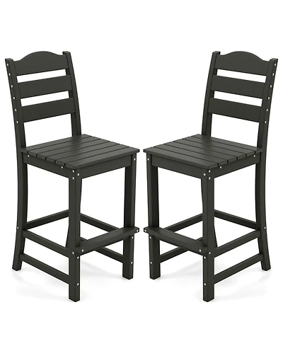 Gymax Set Of 2 Outdoor Hdpe Bar Stool Patio Tall Chair Backrest Footrest All Weather