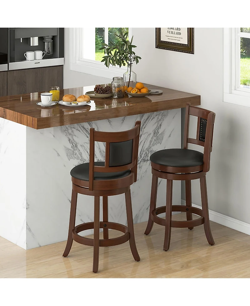 Gymax 25.5'' Swivel Bar Stool Set of 2 Counter Height Bar Stools Armless Chairs for Pub
