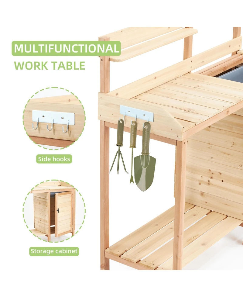 sumyeg Outdoor Storage Wooden Potting Bench Table with Sink, Garden Table Work Bench with Storage