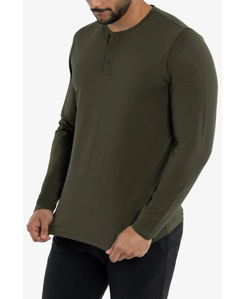 X-Ray Men's Soft Stretch Henley Neck Long Sleeve T-shirt