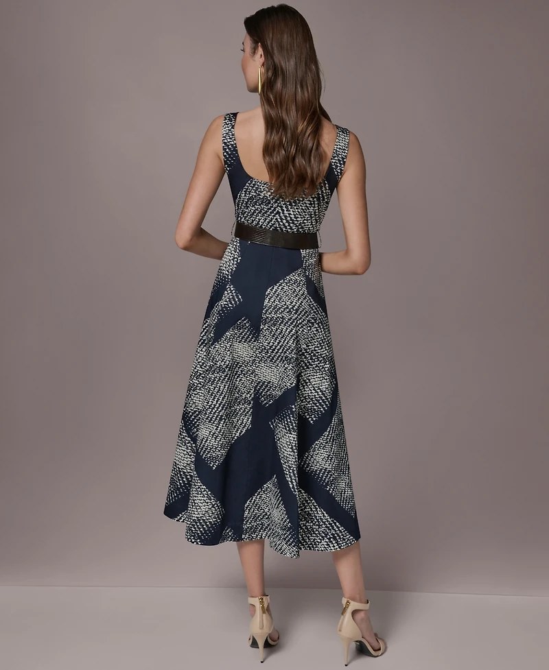 Donna Karan New York Women's Square Neck Fit & Flare Belted Maxi Dress