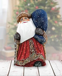 G.DeBrekht Woodcarved and Hand Painted Santa Yuletide Village Visitor with Bag Figurine