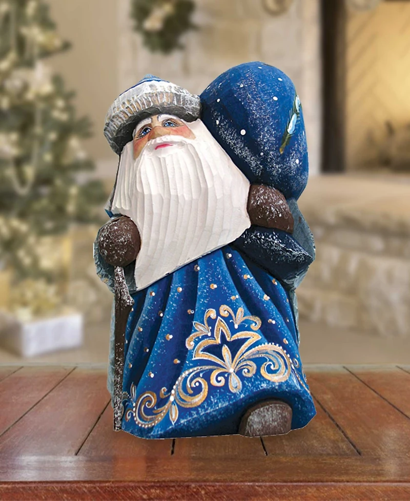 G.DeBrekht Woodcarved and Hand Painted Santa Midnight Yuletide Chorus with Bag Figurine