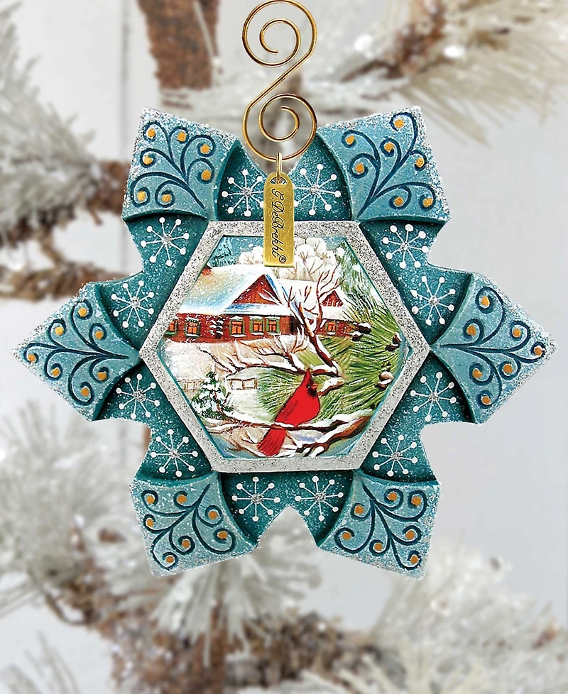 G.DeBrekht Hand Painted Scenic Ornament Cardinal Snowfall