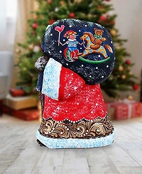 G.DeBrekht Woodcarved and Hand Painted Santa Rocking Kids Figurine with Bag