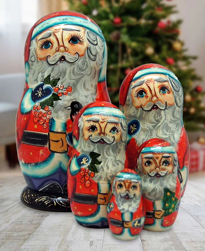 G.DeBrekht 5-Piece Birdy Santa Russian Matryoshka Nested Doll Set