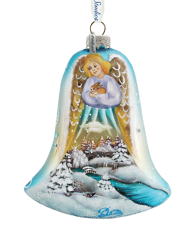 G.DeBrekht Angel Bell with Bunny Glass Ornament