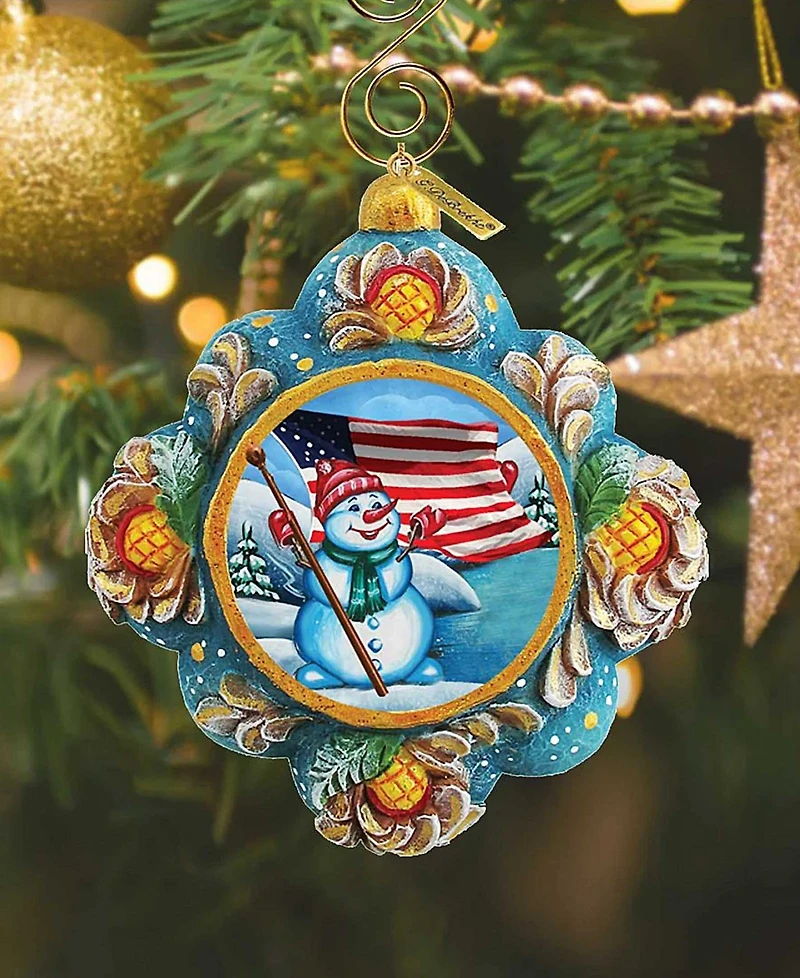 G.DeBrekht Hand Painted Scenic Ornament Patriotic Snowman