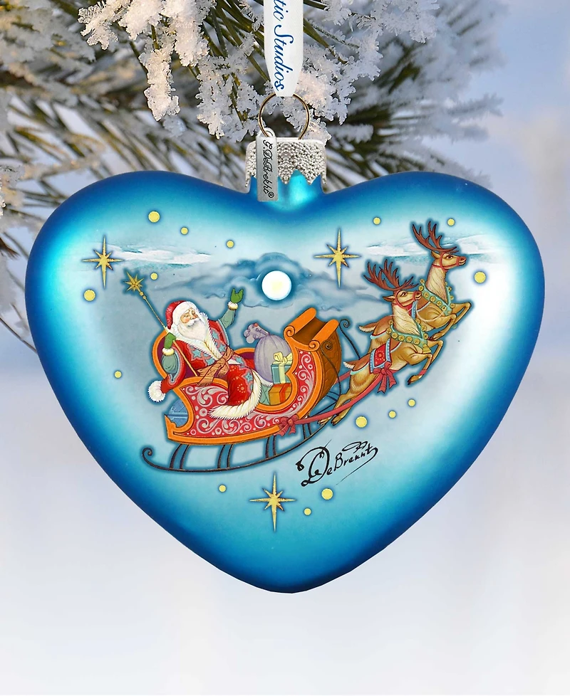 G.DeBrekht Santa on His Way Hart Glass Ornament
