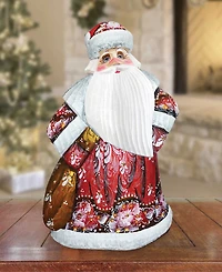 G.DeBrekht Woodcarved Hand Painted Ornamental Santa In Red Figurine