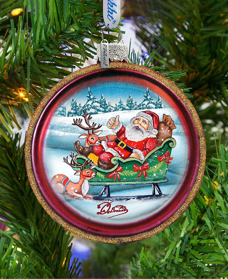 G.DeBrekht Joyful Sleigh Ride Cut Ball Glass Ornament