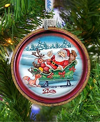 G.DeBrekht Joyful Sleigh Ride Cut Ball Glass Ornament